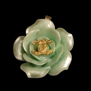 Chanel Mint Green Flower Zipper Pull with Gold Logo